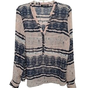 a.n.a Women's blouse Long Sleeves V Neck Size XL Blue and Pink.